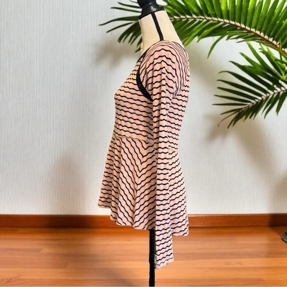 Free People Scalloped Wavy Knit Peplum Top - Blush & Black - Size Small - Picture 5 of 14